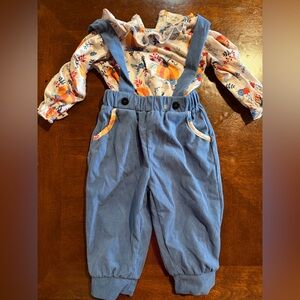 Mari Nicole Autimn Floral Top and Overall Pants Set